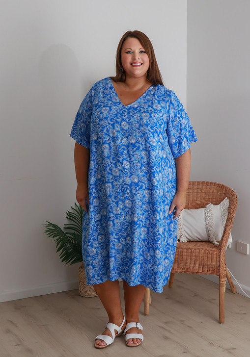 Plus Size Curvaceous Easy Wear Blue Dress