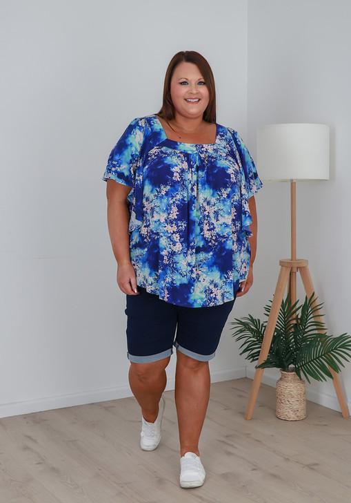 Plus Size Short Sleeve Top In Inky Blue