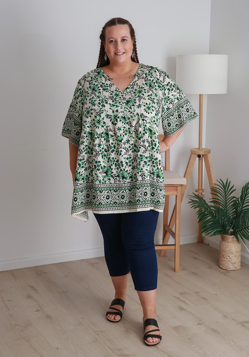 plus size green boho over size tunic  Curvaceous 