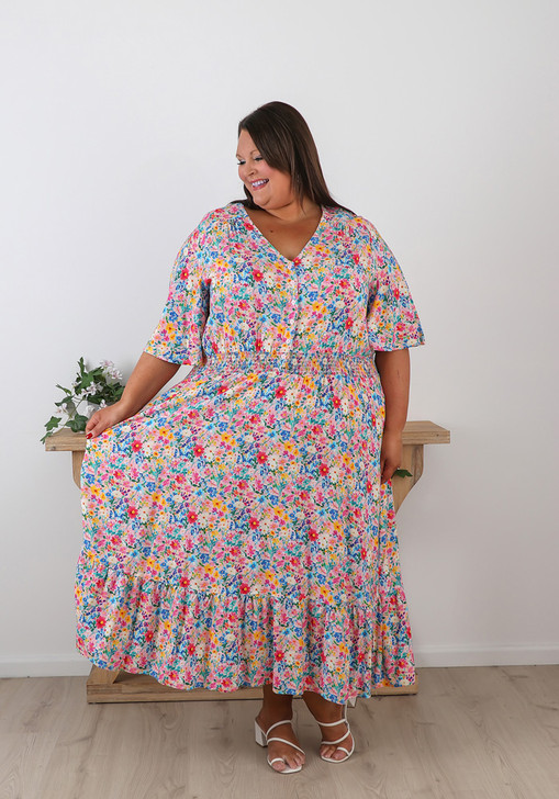 Sweet Pink Meadow Short Sleeve Dress