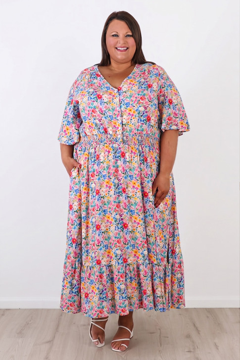 Sweet Pink Meadow Short Sleeve Dress