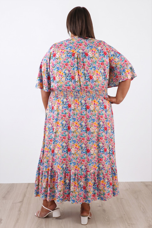 Plus Size Short Sleeve Summer Dress In Pink Meadow