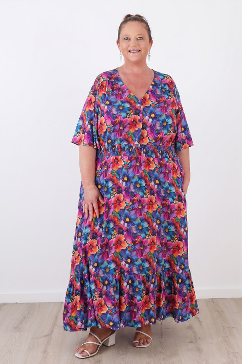 Plus Size Short Sleeve Floral Colour Summer Dress