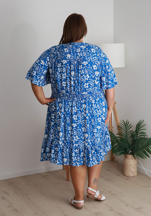Plus Size Waist Dress In Blue And White Curvaceous