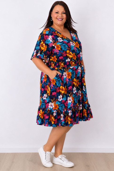 Plus Size Short Sleeve Tropical Escape Summer Dress