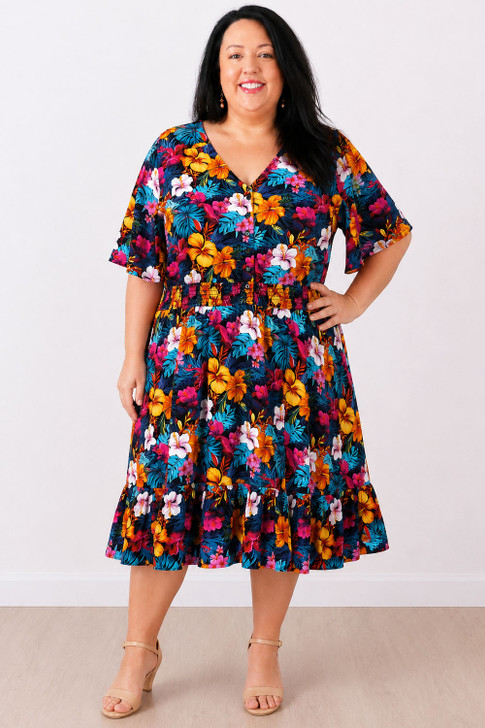 Plus Size Short Sleeve Tropical Escape Summer Dress
