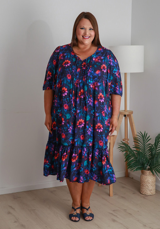 Plus Size Pintuck Dress In Floral Bursts 