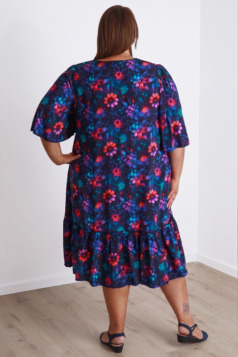 Plus Size Navy Bloom Pintuck Dress