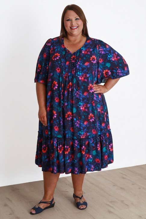 Navy Bloom Pintuck Dress 