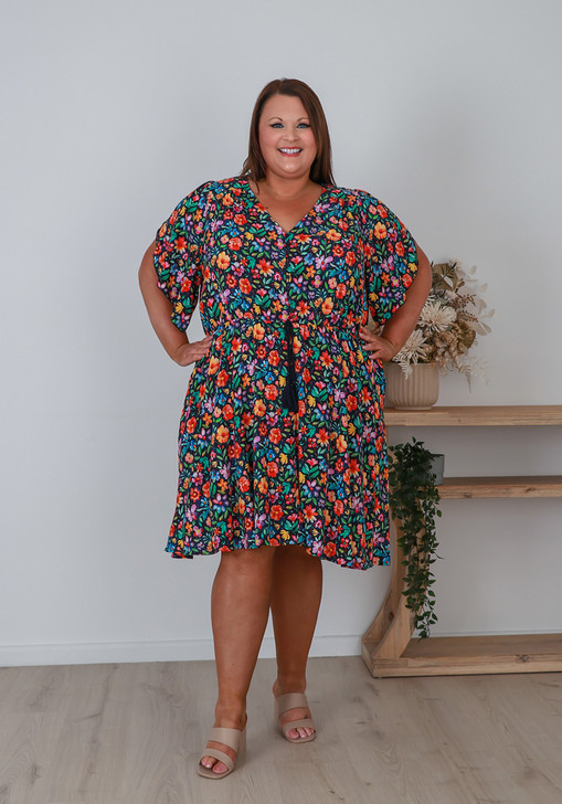 Plus Size Short sleeve bright floral dress sizes 18-32 
