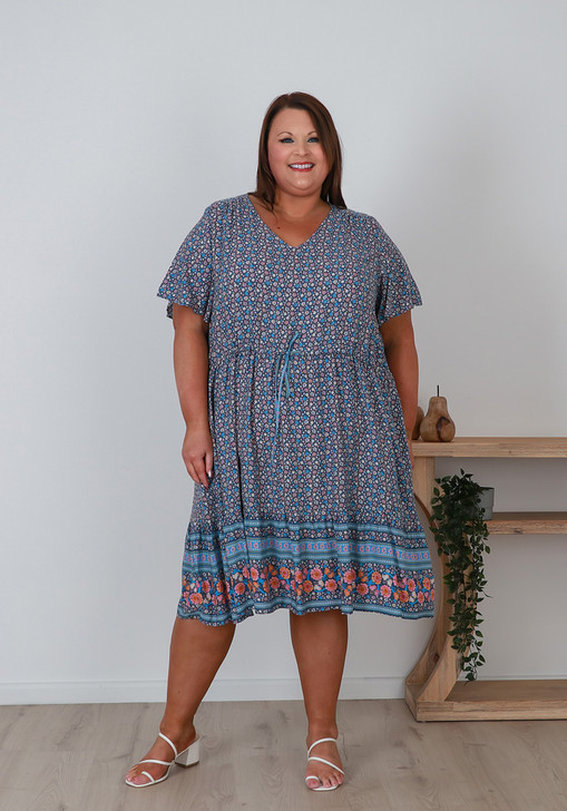 Plus Size Curvaceous Blue Ditzy Print Dress