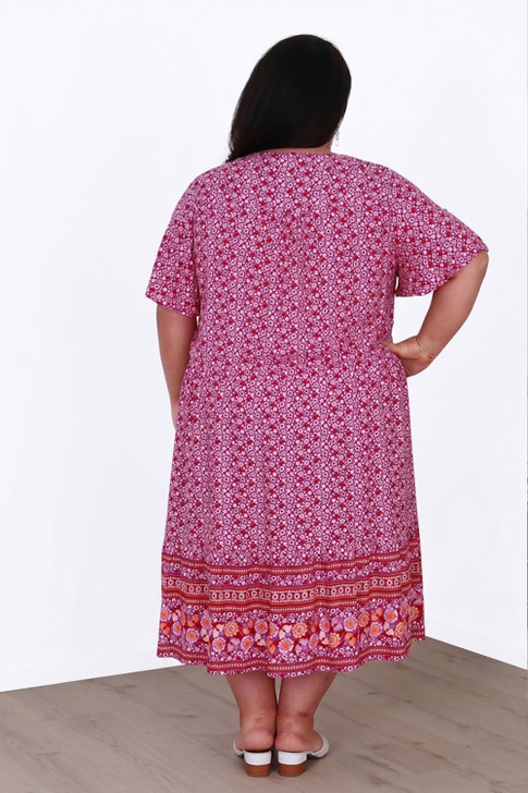 Plus Size Short Sleeve Pink Floral Boho Dress