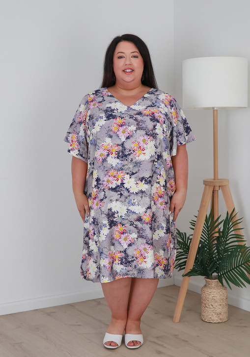 Plus Size Easy Wear Short Dress In Shades Of Purple