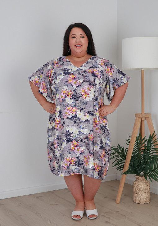 Plus Size Easy Wear Short Dress In Shades Of Purple