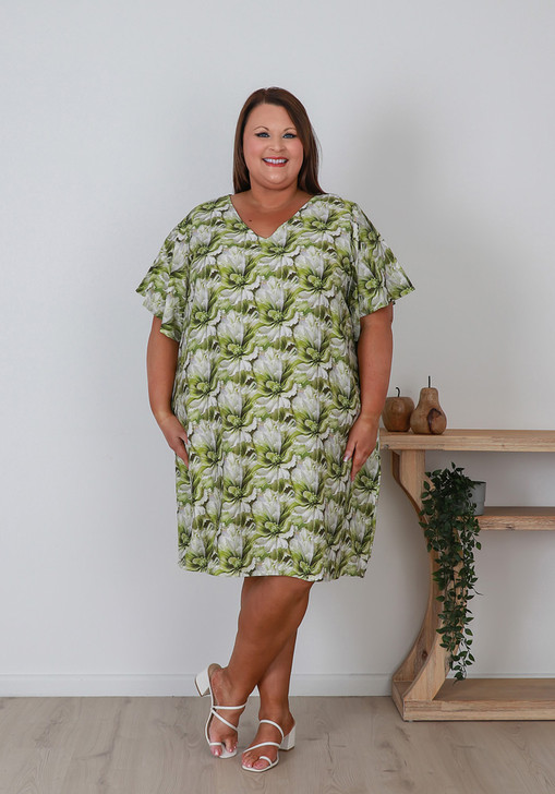 Plus Size Easy Wear Short Dress In Shades Of Green