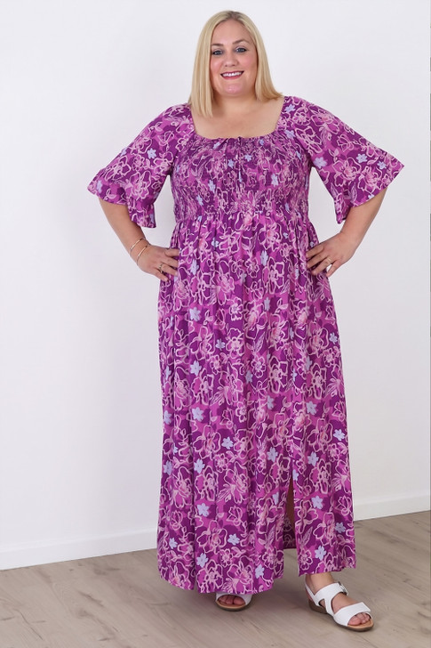 Plus Size Shirred Bust Maxi Dress In Purples