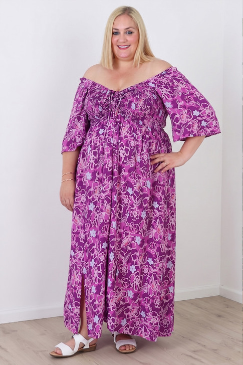 Plus Size Shirred Bust Maxi Dress In Purples