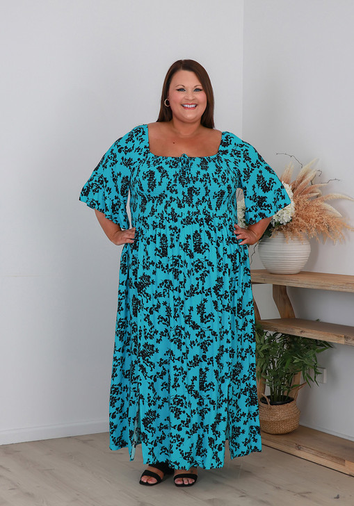  Plus Size Maxi Dress In Aqua Floral