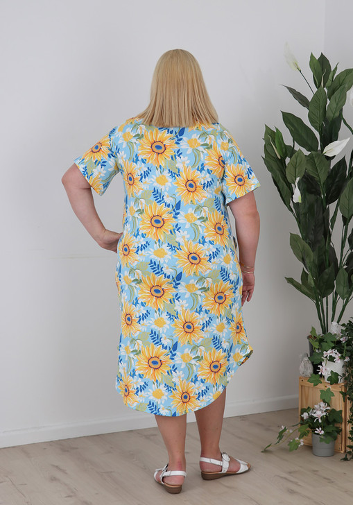 Plus Size Cotton Stretch Dress In Sunflower Print