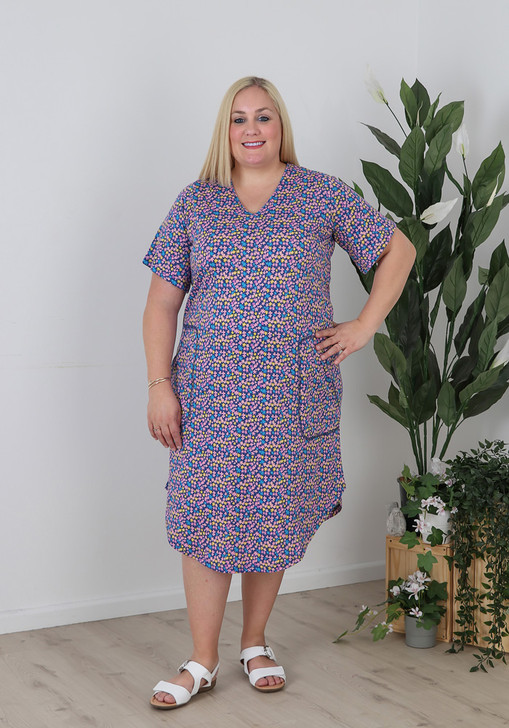 Purple Ditzy Print Cotton Dress 