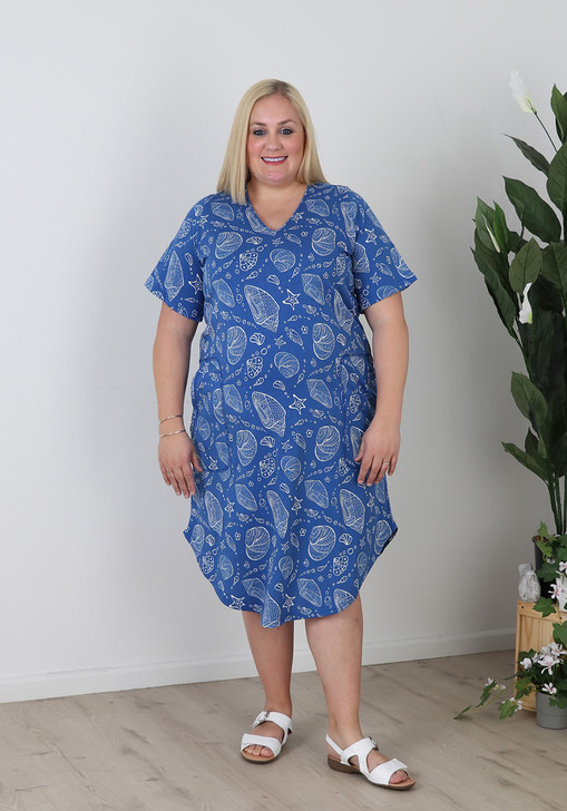 Plus Size Stretch Dress In Blue Shells
