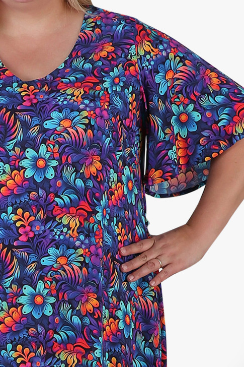 Plus Size Tie Waist Maxi Dress In Bright Flowers