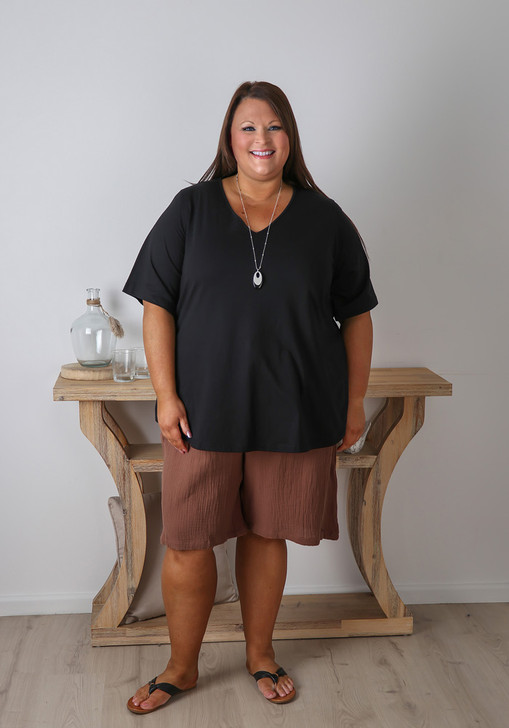 Plus Size Curvaceous Textured mocha Shorts