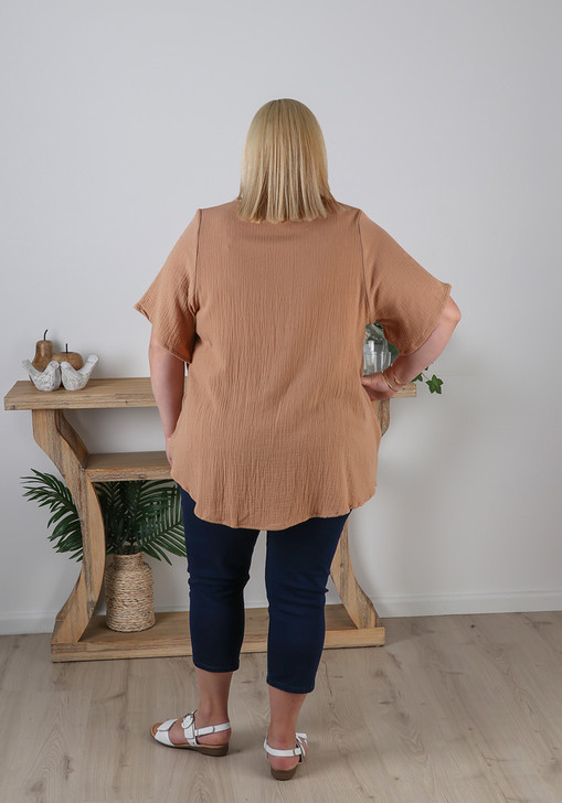 Plus Size Casual Latte Cotton Top