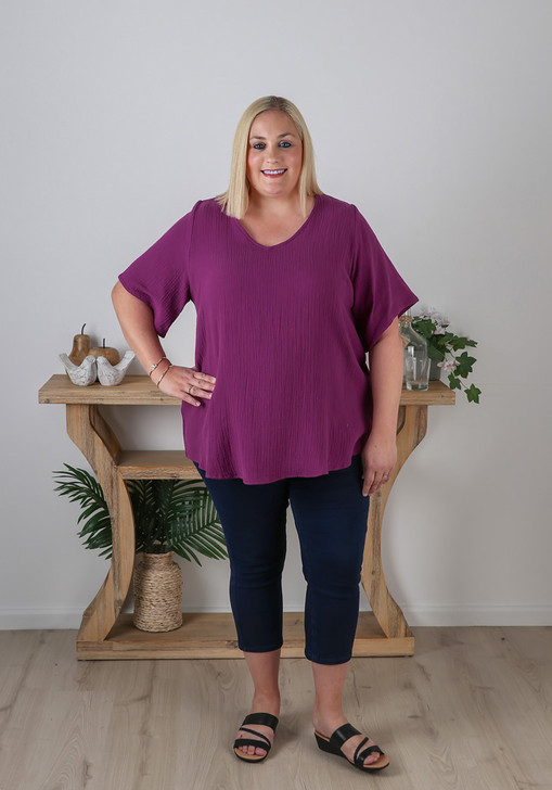 Plus Size Casual Textured Purple Top 
