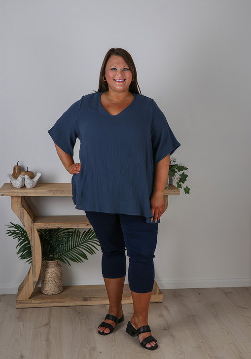 Plus Size Cotton Summer Navy Top