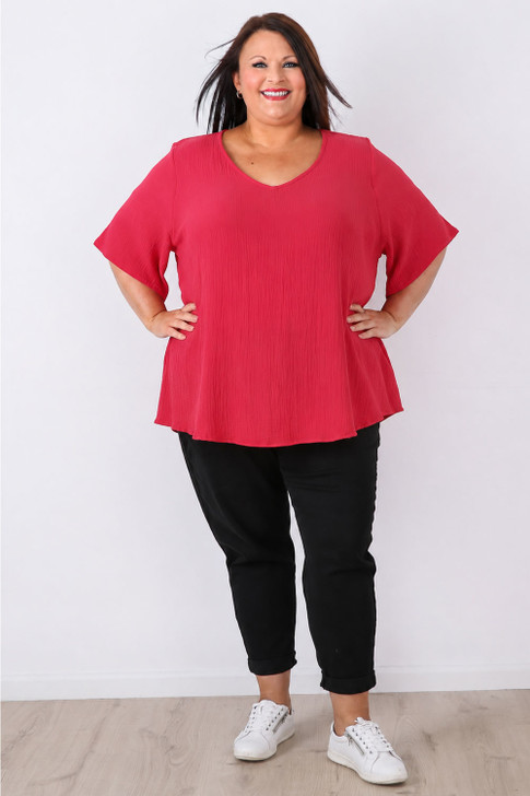 plus size cerise textured cotton top