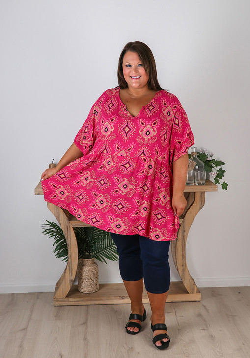 Plus Size Boho Tribal Pink Oversize Tunic
