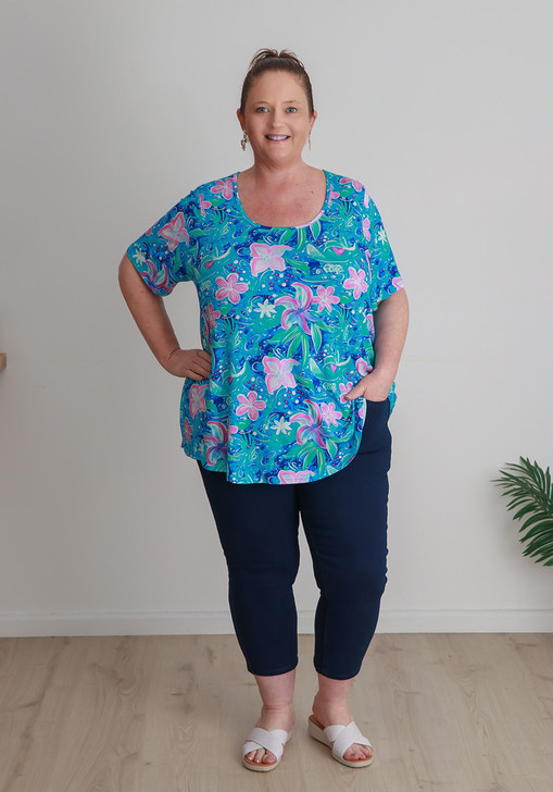 Plus Size Summer Stretch Pops Of Pink Top