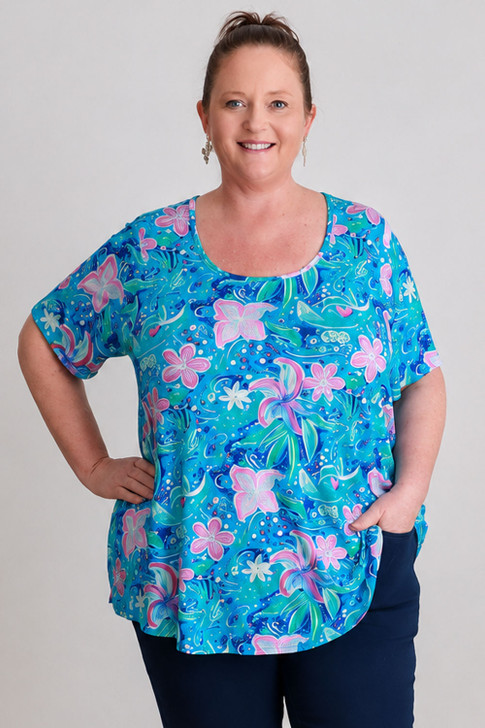 Scoop Neck Top Blue & Pink Pops