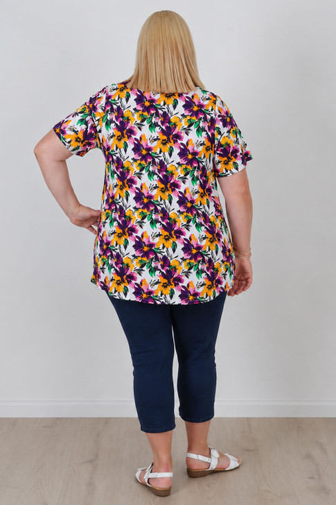 Plus Size Stretch Scoop Neck Top In Purple Floral