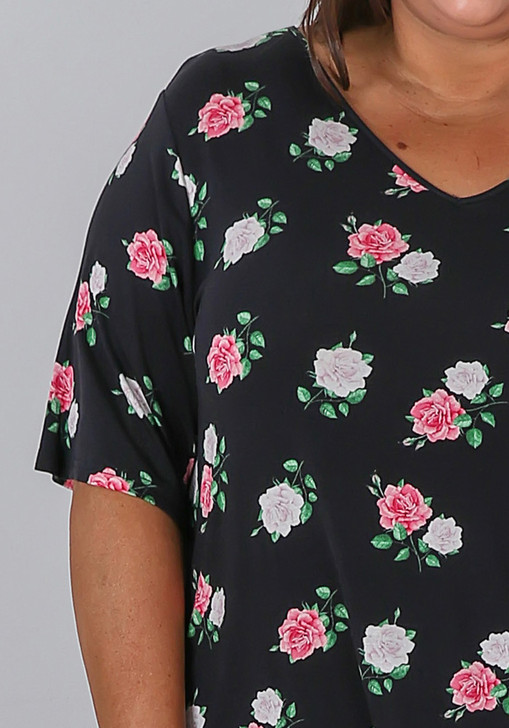 Plus Size Stretch Summer Pyjama Set With Rose Motif