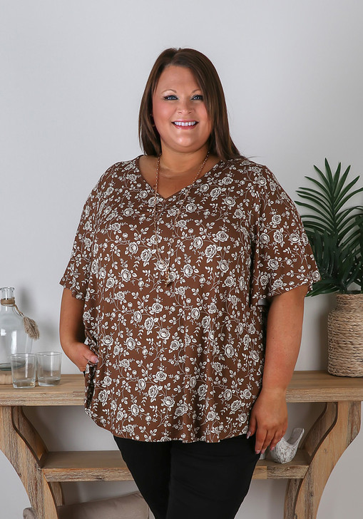 Spiced Roses Pinched V Neck Top