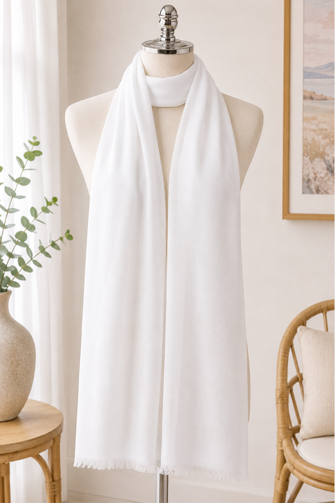 White Cotton Blend Scarf