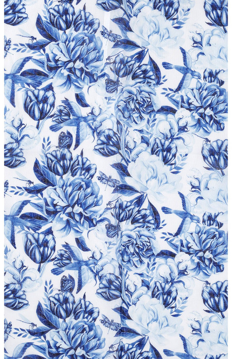 Blue Floral Birds and Butterfly Scarf