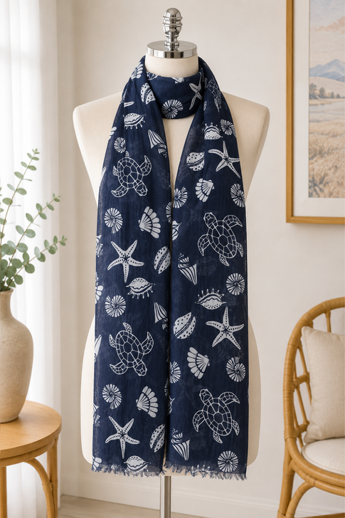 Sea Life Navy and White Scarf