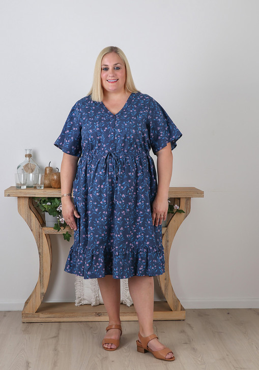 Plus Size Short Sleeve Dress In Blue Floral Curvaceous