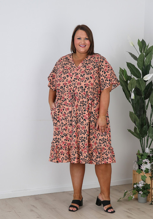 Plus Size Curvaceous Peach Floral Dress