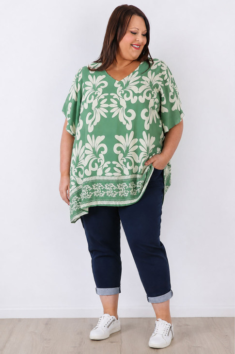 Green Floral V Neck Tunic