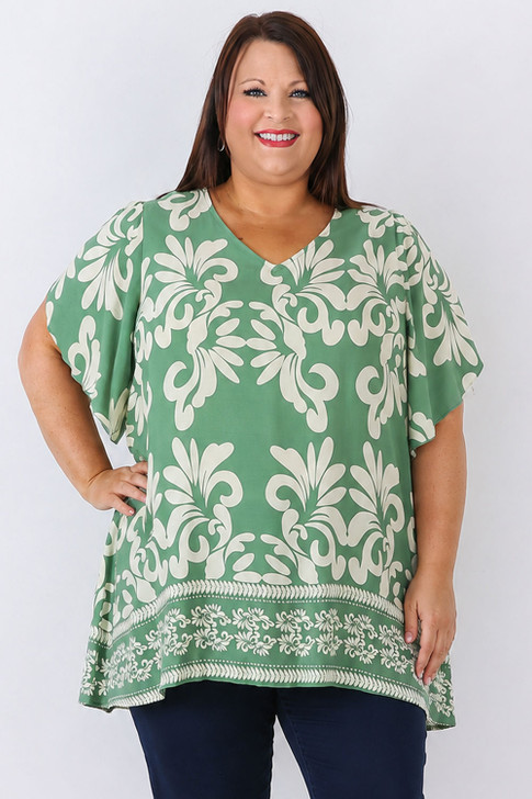 Green Floral V Neck Tunic
