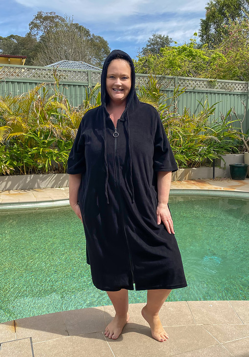 Plus Size Black Terry Toweling Swim Coverup