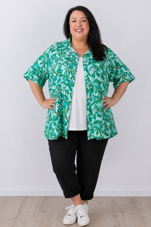 plus size blue green floral shirt 
