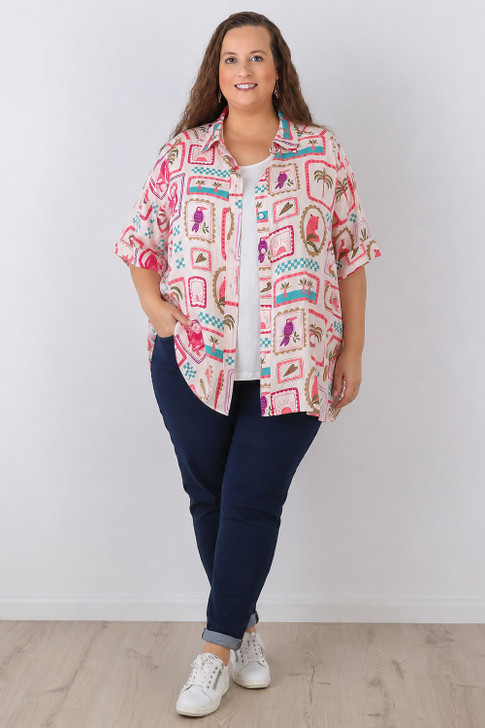plus size pink monkey print shirt 