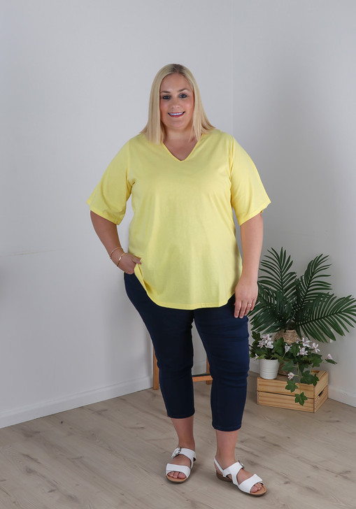 Plus Size Curvaceous Cotton Yellow Tee