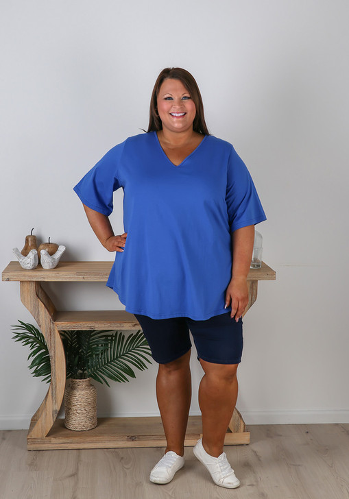 Plus Size Curvaceous Cotton Blue Tee