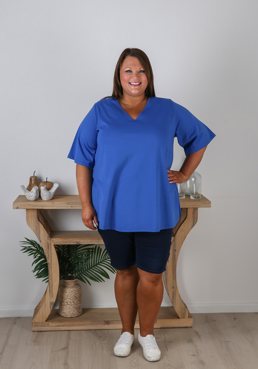 Plus Size Curvaceous Cotton Blue Tee